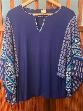 Chico's Blue Boho Flutter Batwing Sleeves Paisley